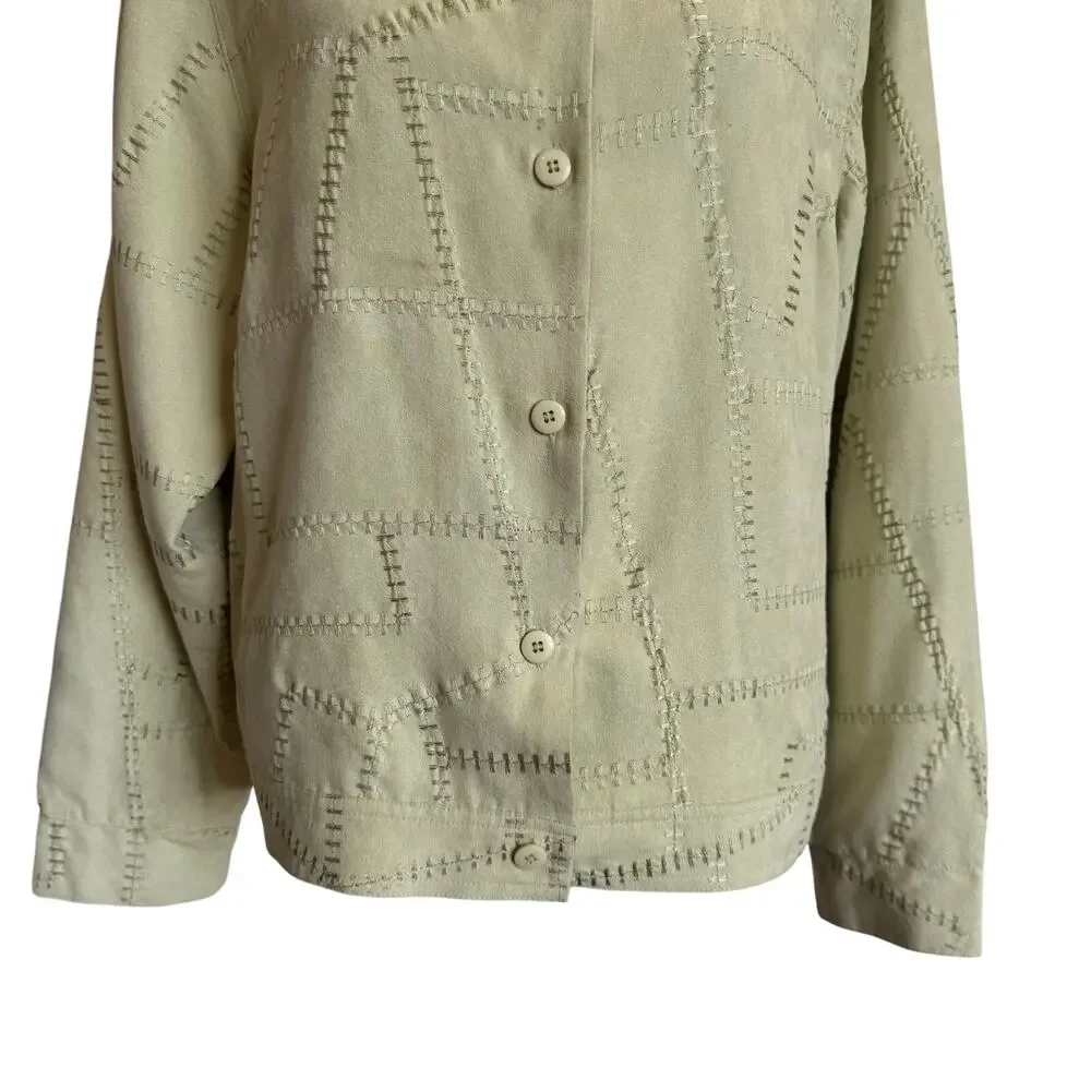 Christopher & Banks Jacket XL Lime Green Faux Suede Patchwork Stitching Lined